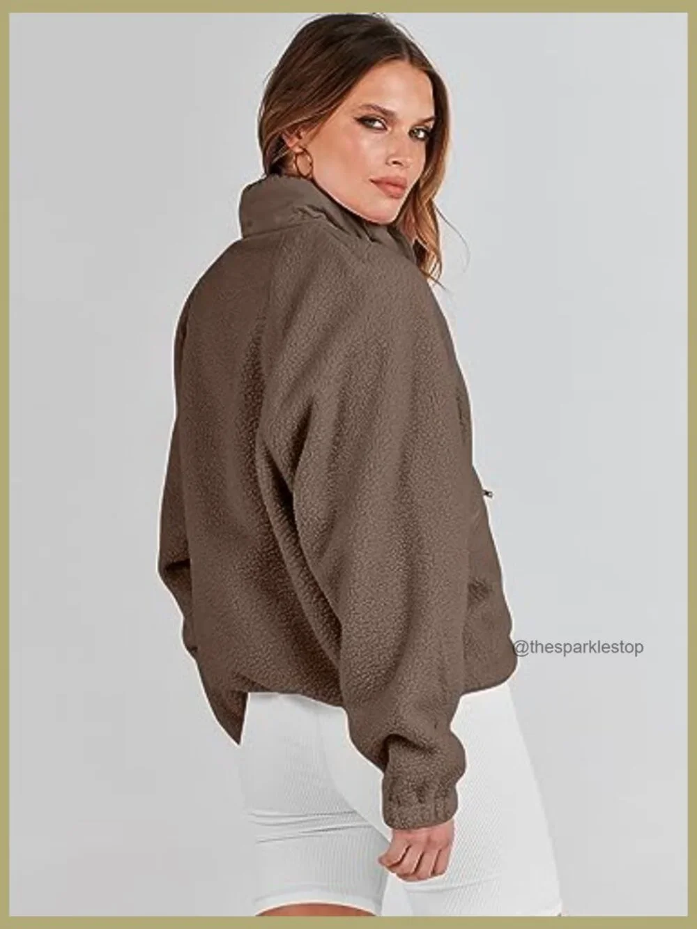 Fuzzy Fleece Cropped Sherpa Jacket with Pockets - Picture 6 of 7